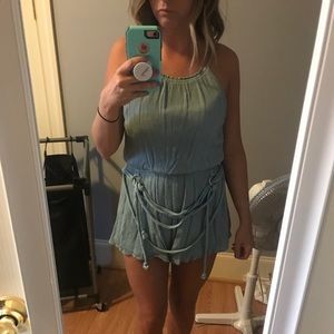 Slate gray/ blue tint rope detail romper